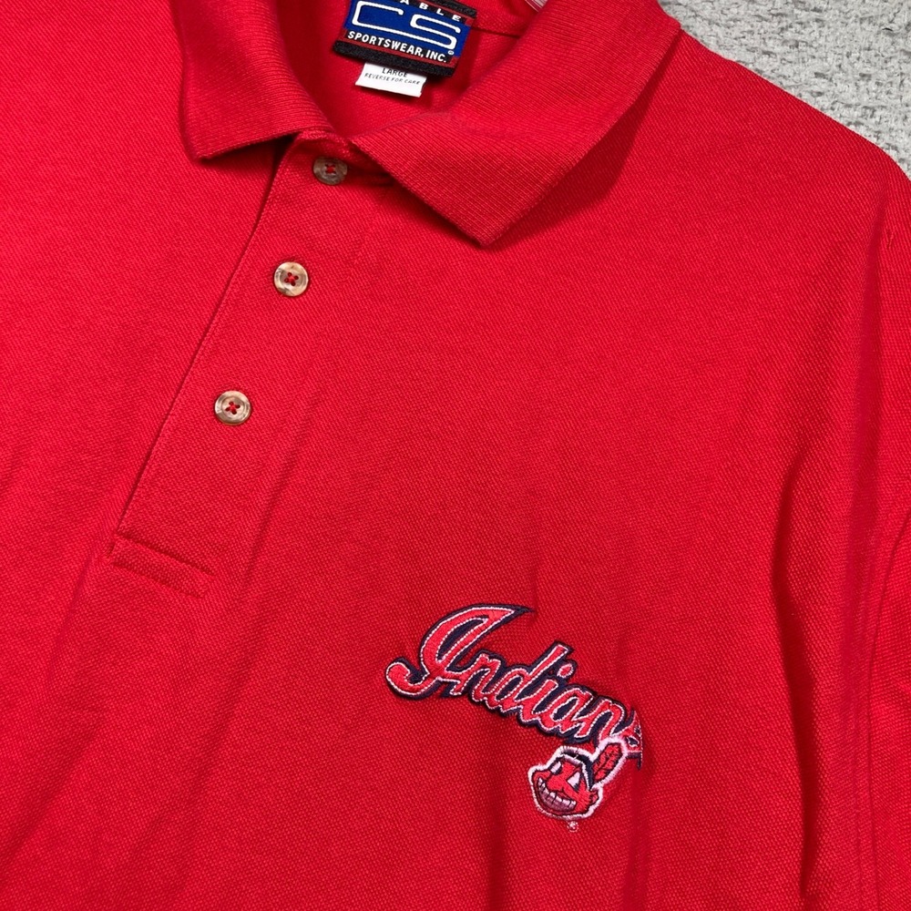 Vintage Cleveland Indians Polo Shirt Mens Large Red Chief Wahoo MLB Baseball